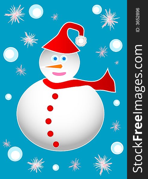 A cute Frosty Snowman with red Santa hat and scarf.