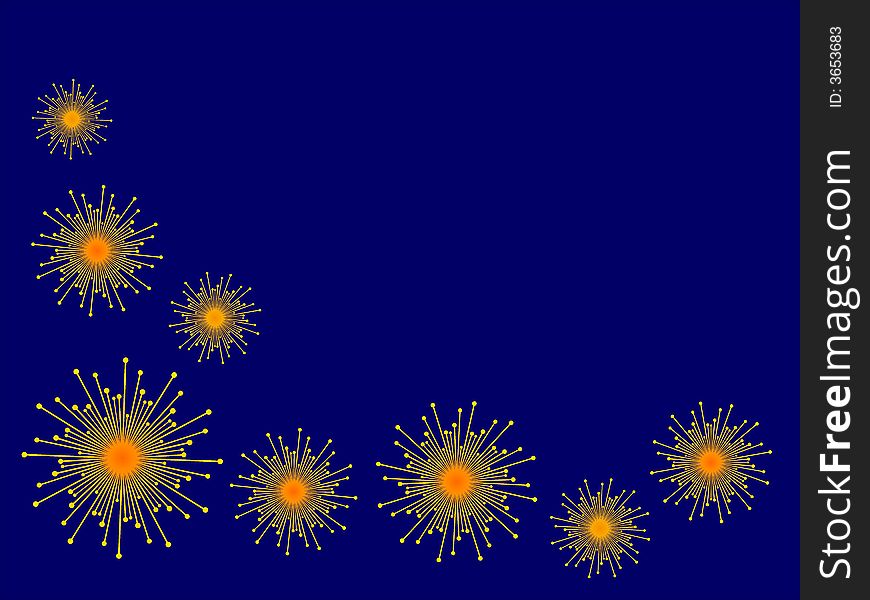 Fireworks / Star decorations on a dark blue background.