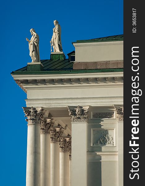 The white church of helsinki with statues