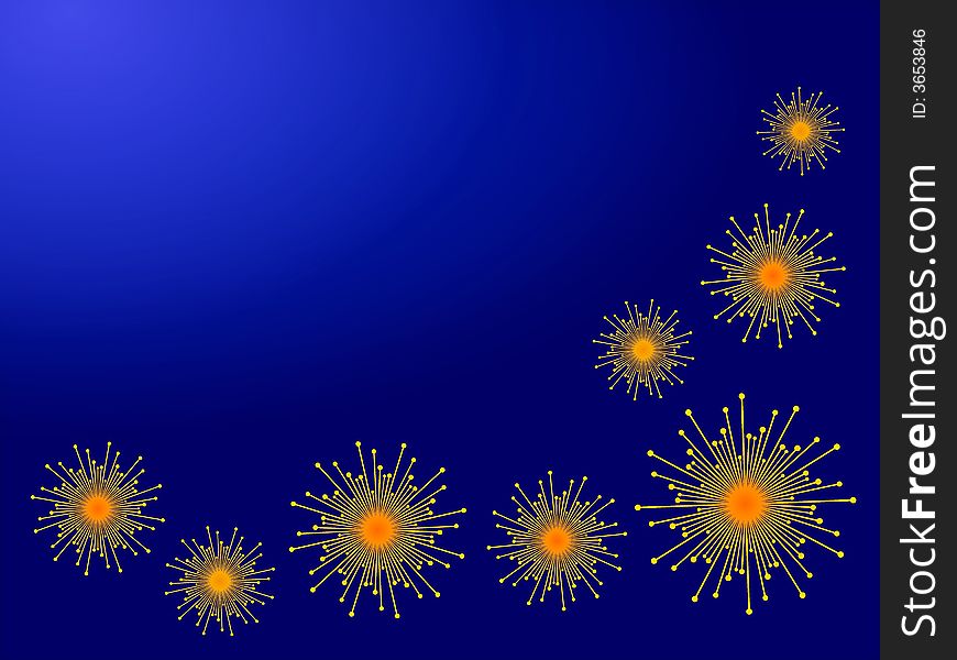 Fireworks / Star decorations on a dark blue background, with very fine space for your own text and/or product. Also nice when rotated 90°. This design can be used for many other purposes than just adds, signs and posters. 
E.g.: Front of greeting cards for a various range of events, for decorations in offices, shops or at home.
Try for instance to print some in double (or approx A3-format) cut the edges and laminate the prints - voila - you got your own exclusive looking designer place mats. Have fun and enjoy the spirit of 'Danish Design' ;-)