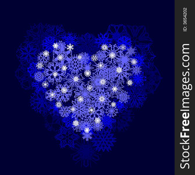 Art heart with snowflakes on blue. Art heart with snowflakes on blue