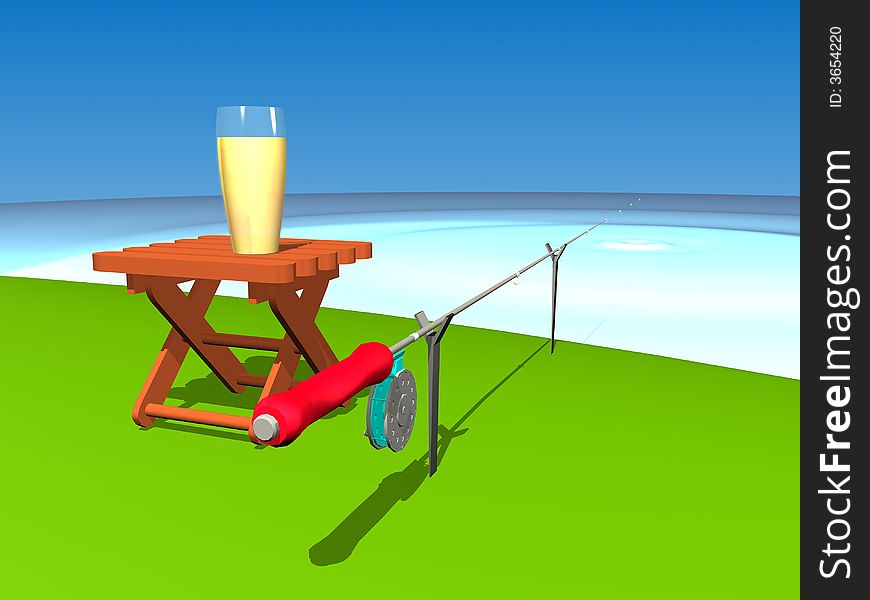 Fishing idyl with pint of beer. Fishing idyl with pint of beer