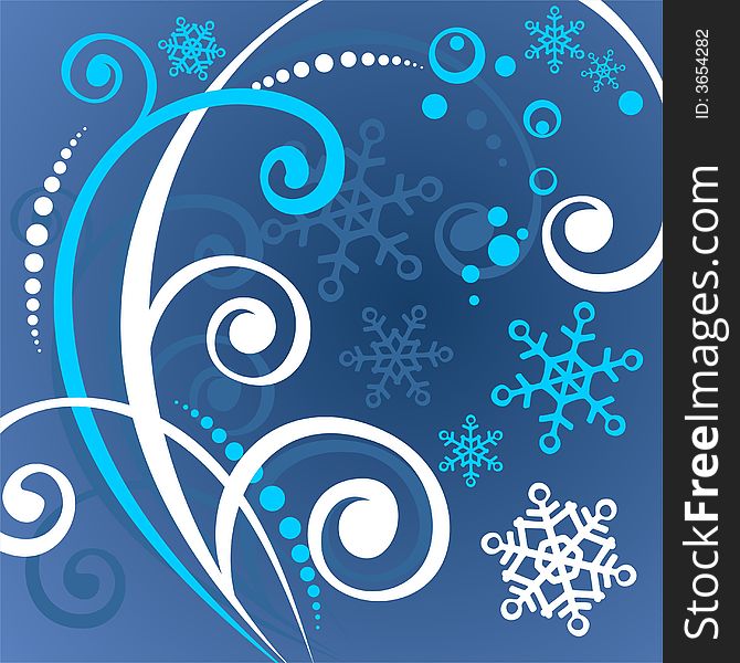 White pattern with snowflakes and curls on a dark blue background. White pattern with snowflakes and curls on a dark blue background.