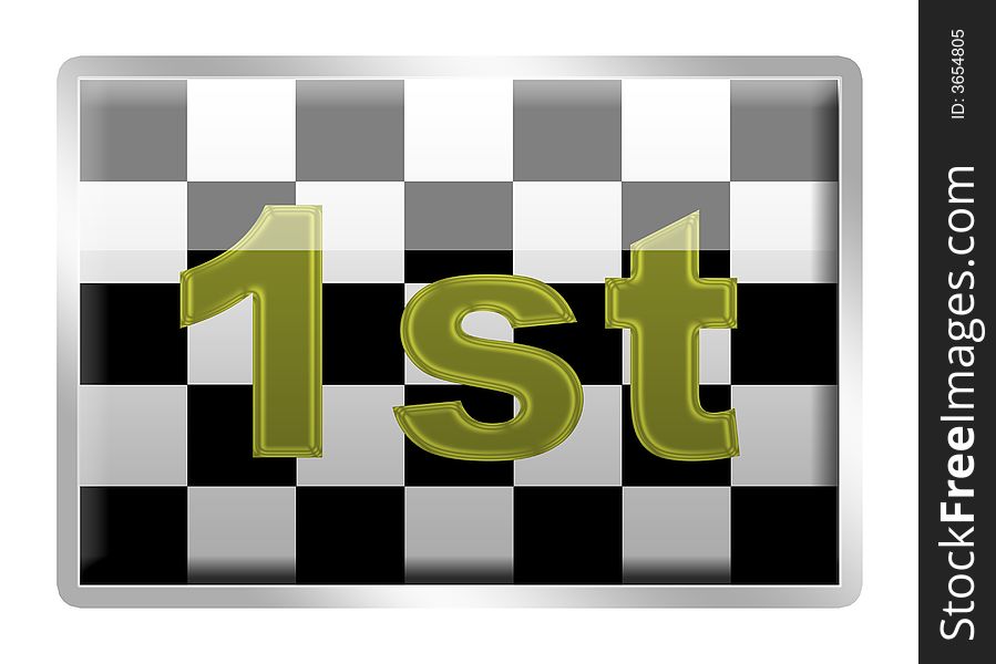 Computer generated chequered glassy badge with 1st gold lettering. Computer generated chequered glassy badge with 1st gold lettering
