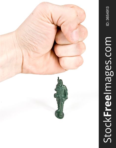 Toy soldier with human hand