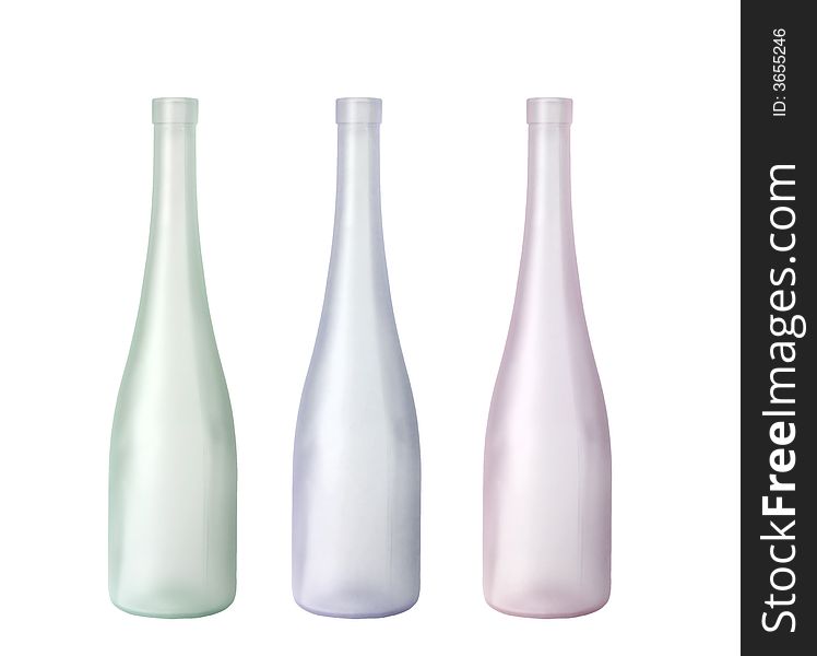 Three wine bottles from matte glass of various shades