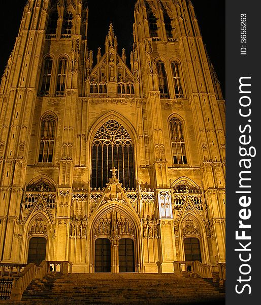 St. Michel Cathedral during night in Brussels.