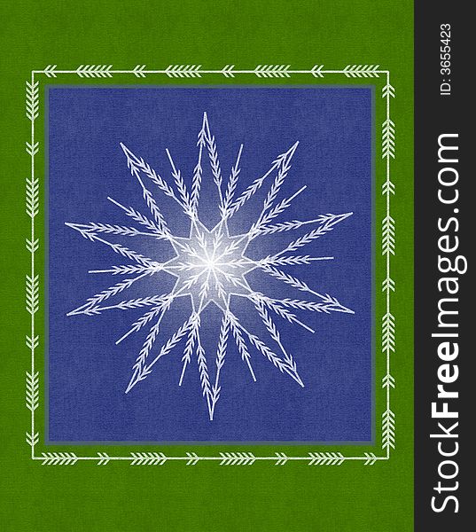 A decorative illustration featuring a snowflake pattern with border in blue and green colors and texture. A decorative illustration featuring a snowflake pattern with border in blue and green colors and texture