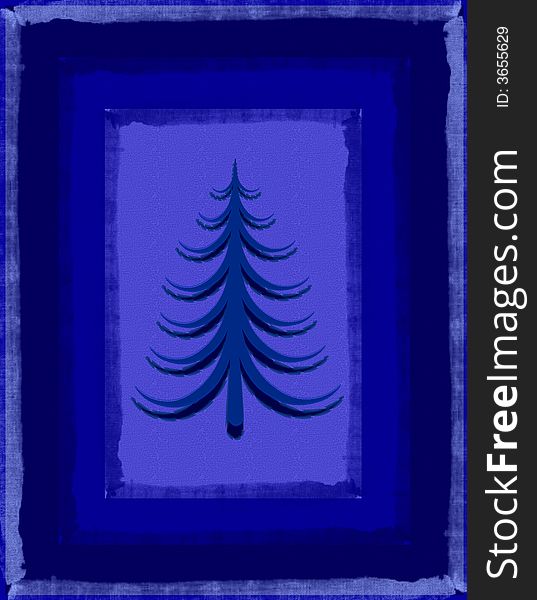 A clip art illustration of a rustic Christmas tree in blue tones. A clip art illustration of a rustic Christmas tree in blue tones