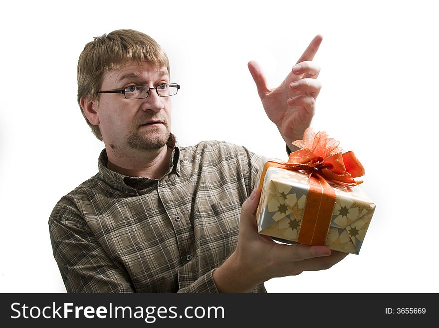 A man with Christmas gifts in hands