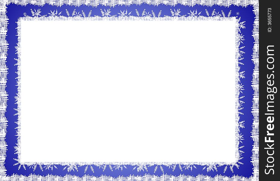 An illustration featuring a thin blue border decoratied with rustic ribbon and snowflakes in white and blue. An illustration featuring a thin blue border decoratied with rustic ribbon and snowflakes in white and blue