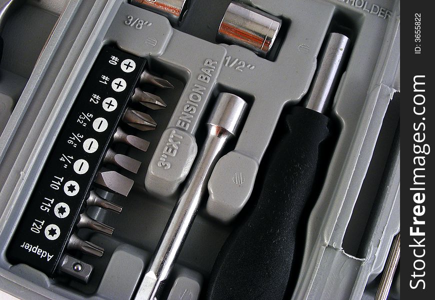 A small tool kit for home repairs. A small tool kit for home repairs.