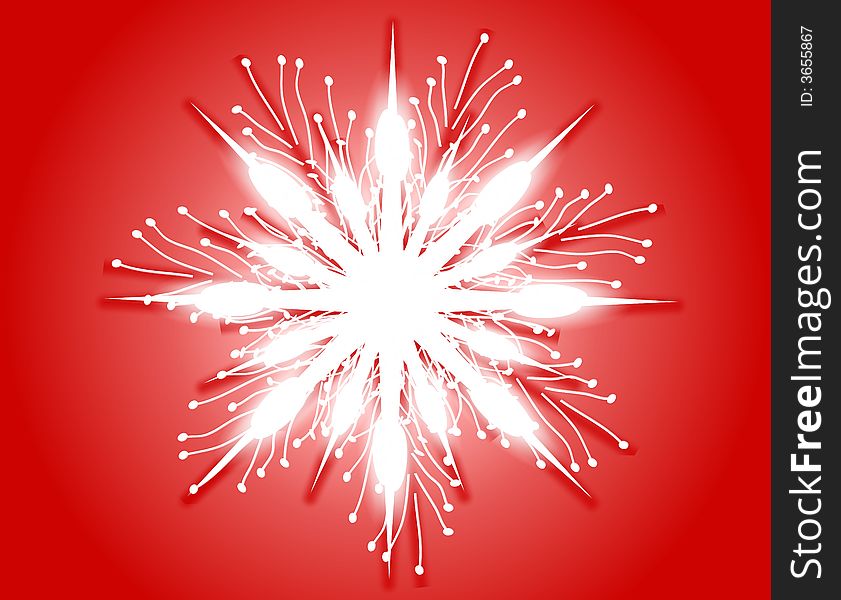 A clip art iilustration featuring a decorative snowflake design in red and white glowing colors. A clip art iilustration featuring a decorative snowflake design in red and white glowing colors