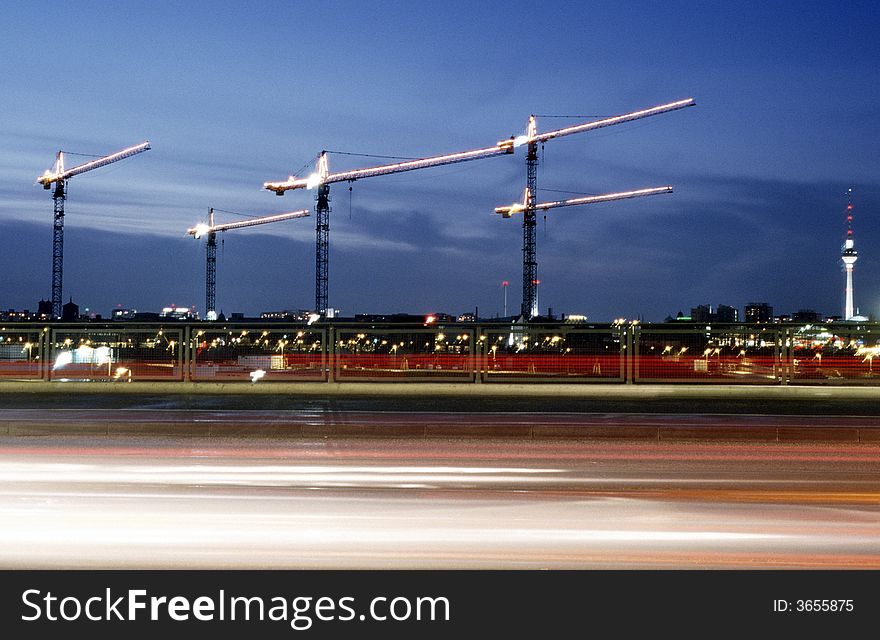 Night traffic in berlin/warschauer strasse. Night traffic in berlin/warschauer strasse