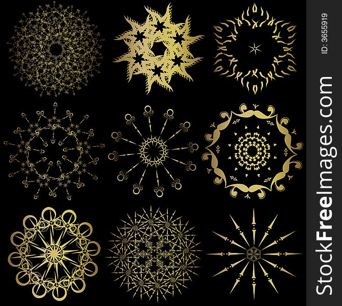 Collection of gold winter snowflakes - christmas background