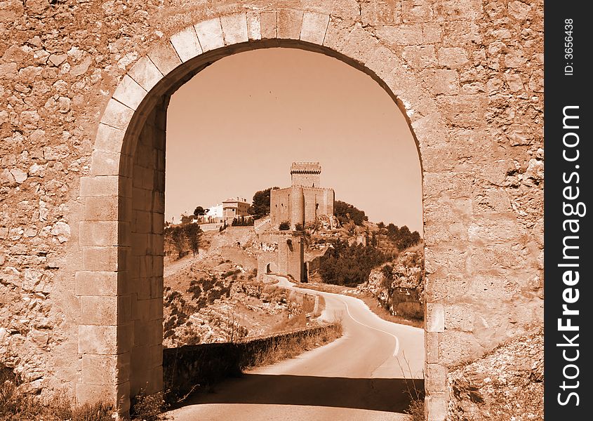 AlarcÃ³n castle, view from the third gate, Spain