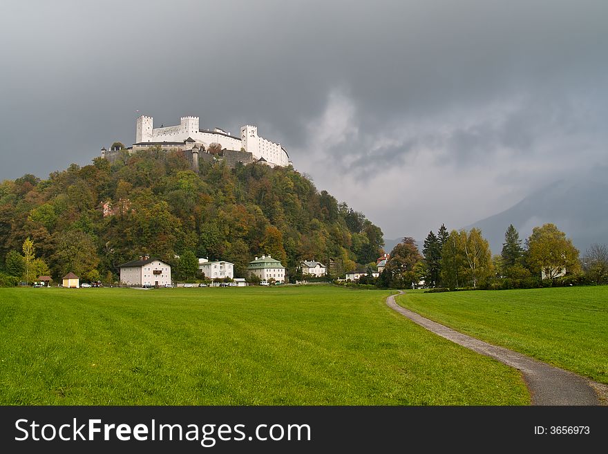 Castle Salzburg in the beautiful valley among Alps, Austria. Castle Salzburg in the beautiful valley among Alps, Austria