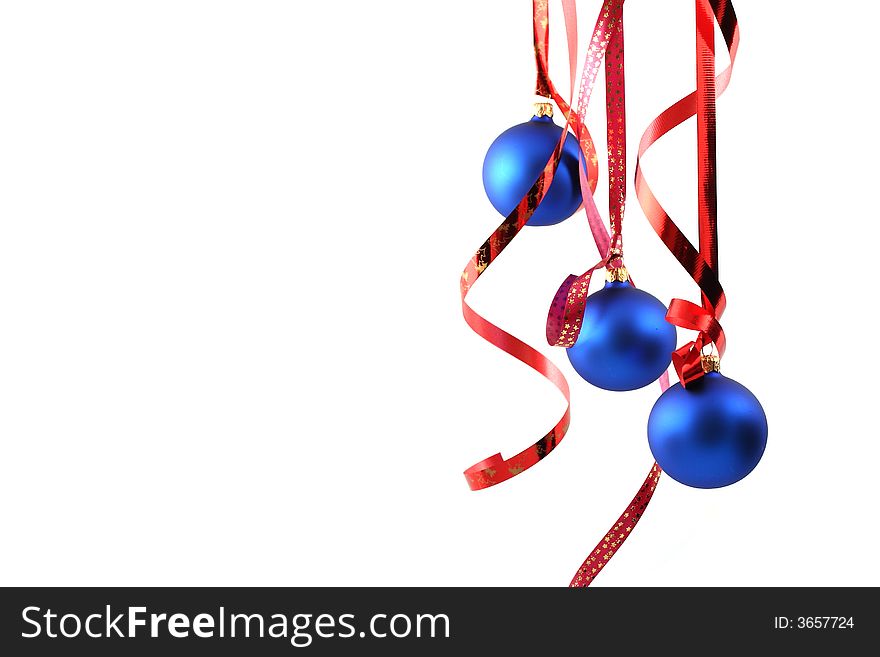 Blue balls on white background - Christmas decoration. Blue balls on white background - Christmas decoration