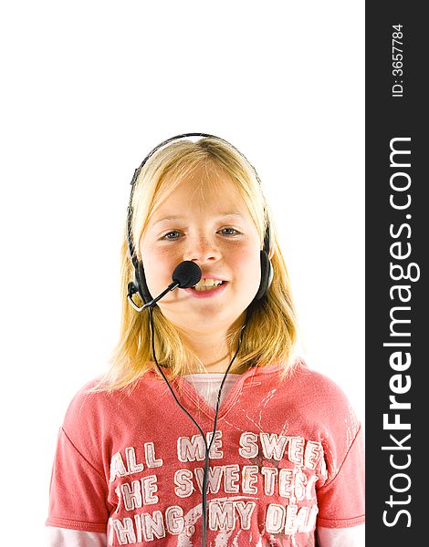 Young girl with a headset, shouting, singing and crying