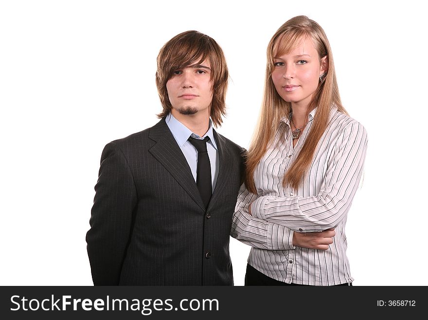 Young office team on a white background