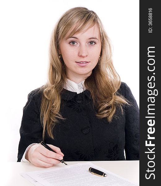 Portrait of blond female student