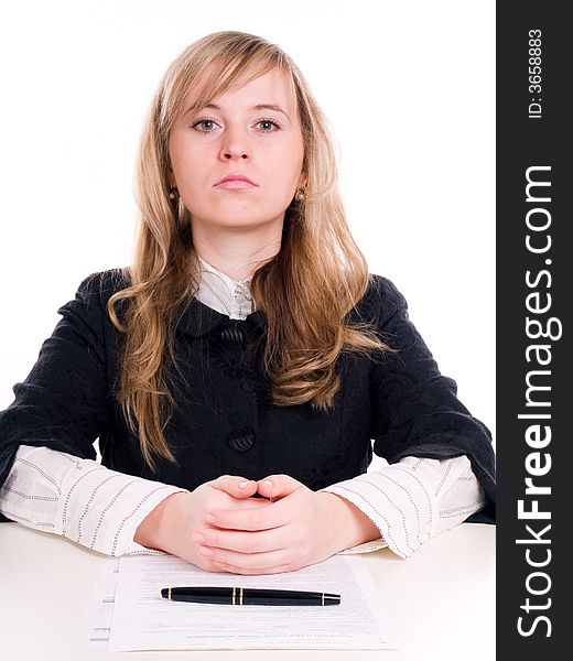 Beautiful woman with pen