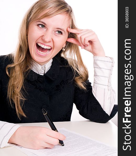 Portrait of smiling buisinesswoman with pen in hand