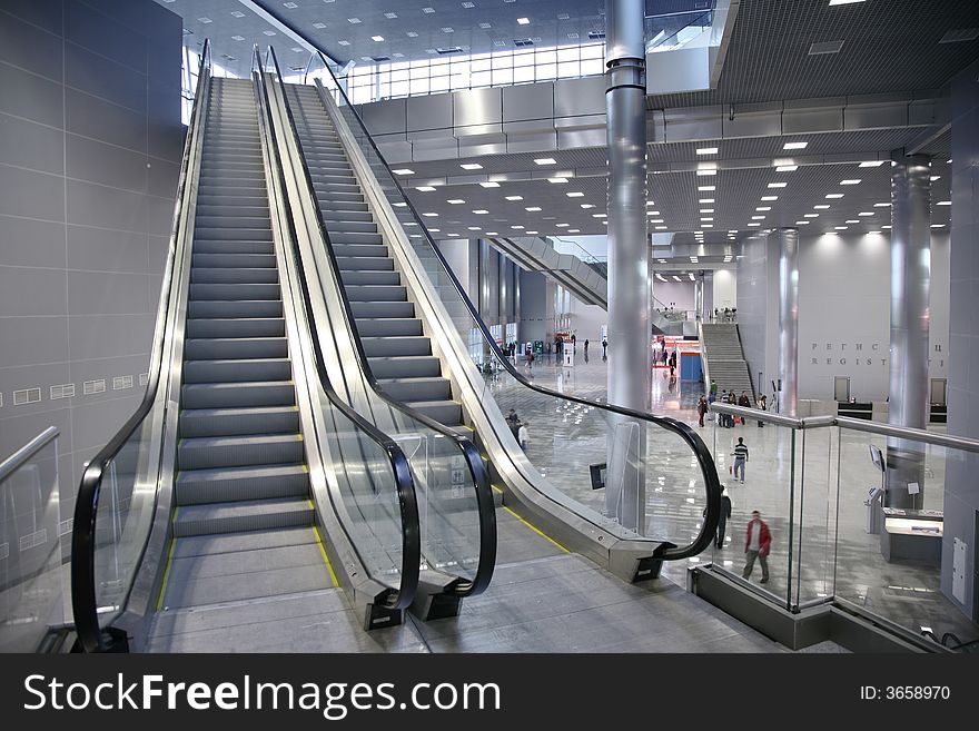 Escalator in the new modern business center. Escalator in the new modern business center