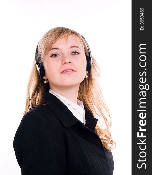 Portrait of a beautiful girl with headphones.