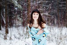 Beautiful Woman Under Warm Cute Wrap In Cold Snow Forest Stock Photography Beautiful Woman Under Warm Cute Wrap In Cold Snow Forest Stock Photography