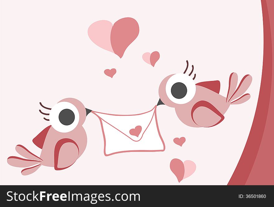 Beautiful background with two sparrows holding a love . Clipart, Illustration. Beautiful background with two sparrows holding a love . Clipart, Illustration.