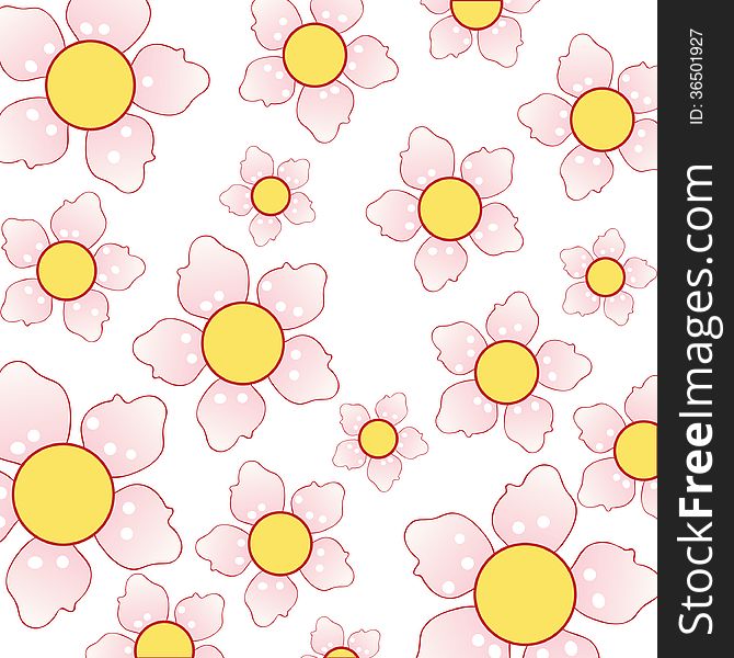 Beautiful background with cherry blossom pattern. Clip-art, Illustration.