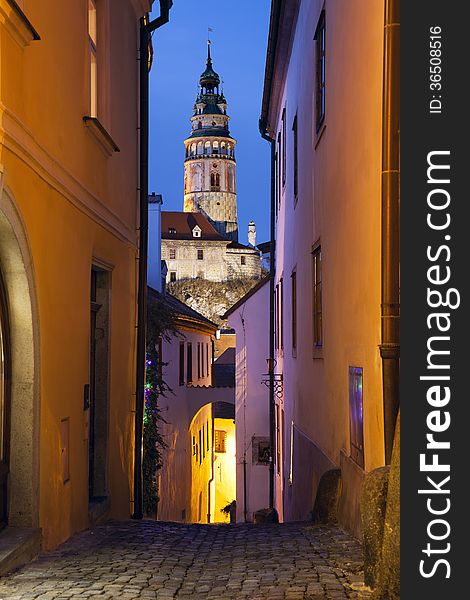 Image of old Czech town- Cesky Krumlov at twilight. Image of old Czech town- Cesky Krumlov at twilight.