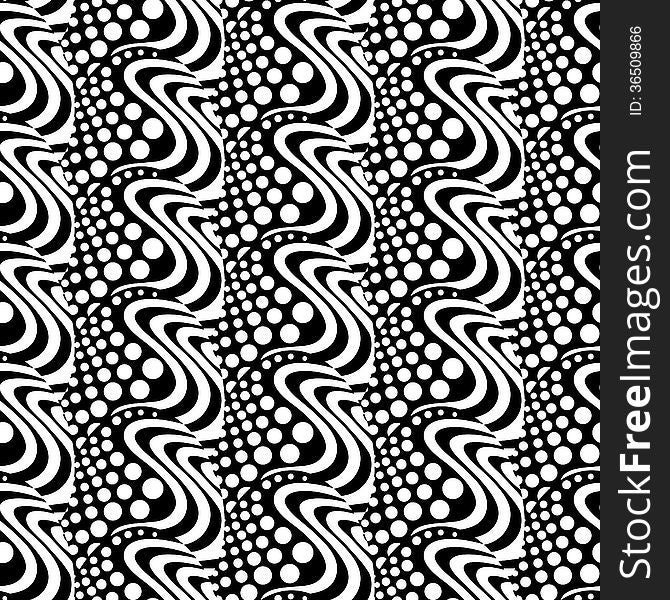 Tile with circles and waves in black and white colors