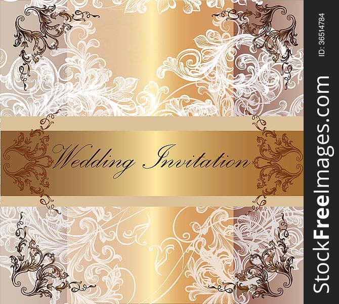 Vector hand drawn invitation design in classic floral style. Vector hand drawn invitation design in classic floral style