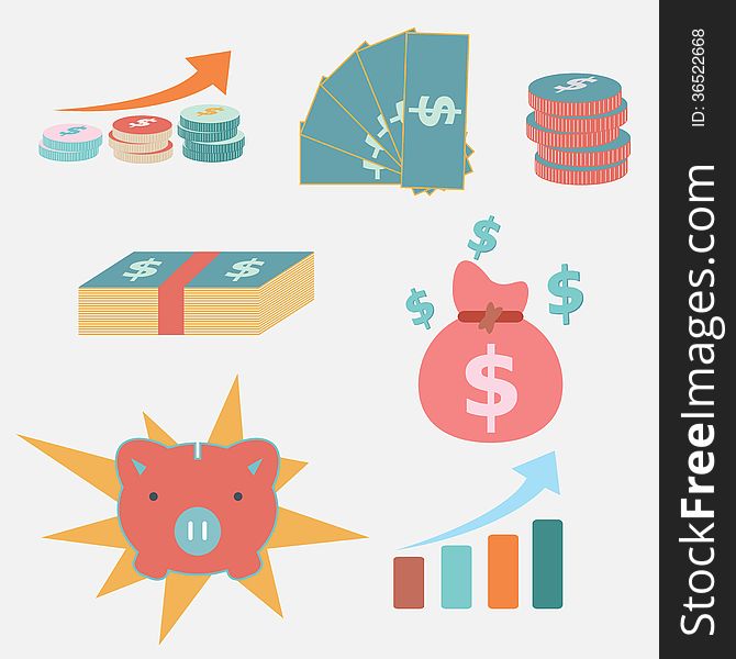 Simple icon for economic and business collection set