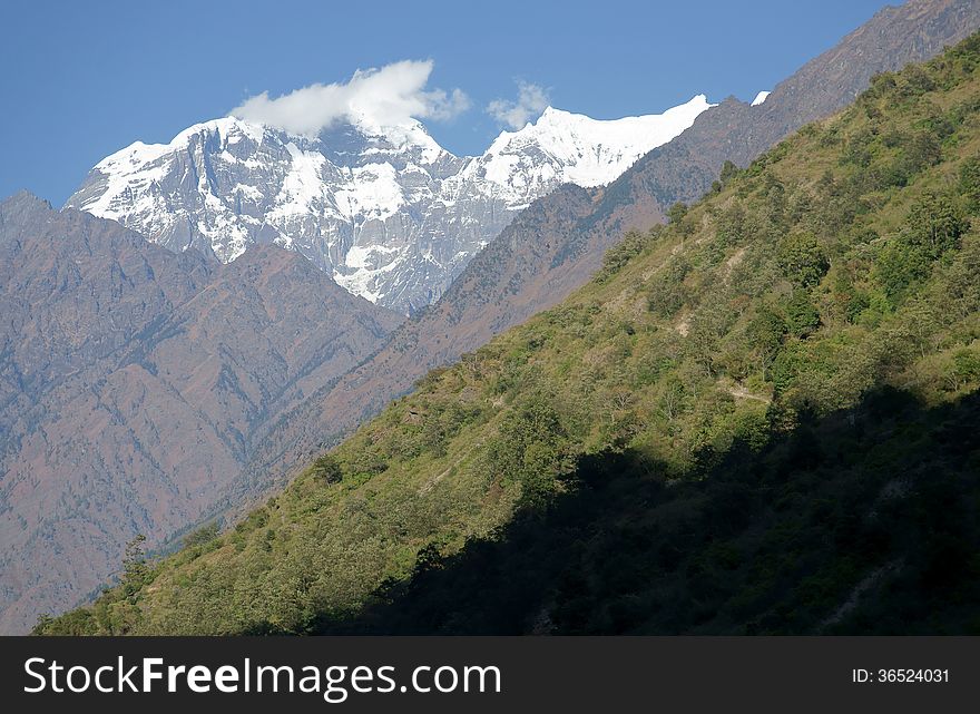 Trail in the mountains, the Himalayas