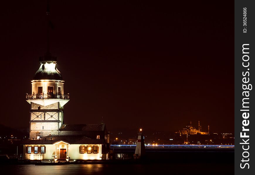 Maiden S Tower At The Night In Istanbul, Turkey