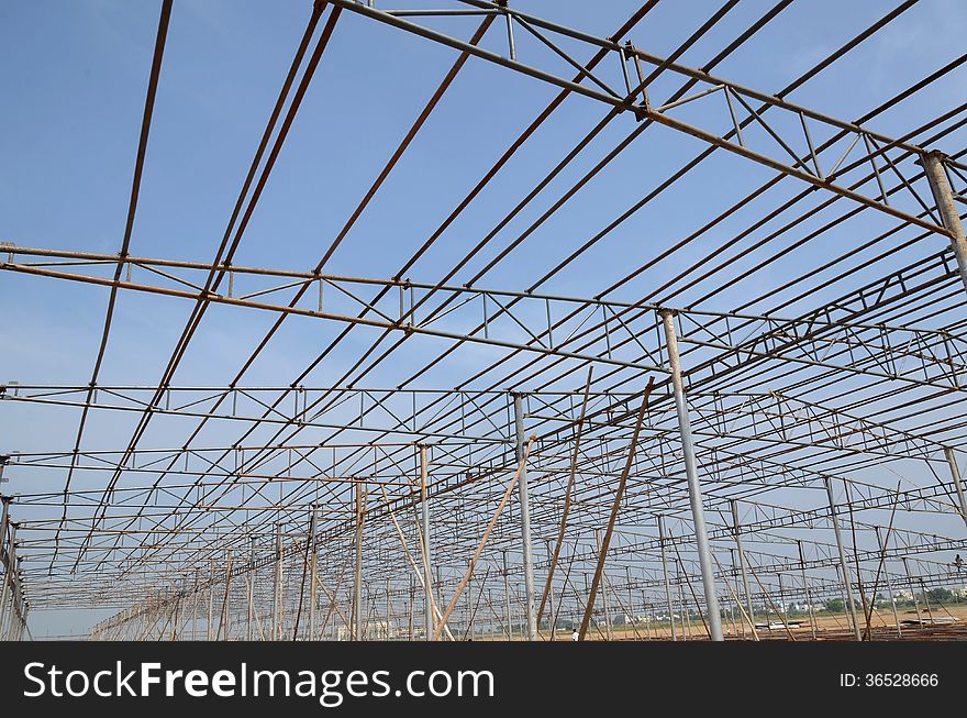 Ceiling hall steel structure on construction site, daylight,.Photo taken on: January 6th 2014. Ceiling hall steel structure on construction site, daylight,.Photo taken on: January 6th 2014