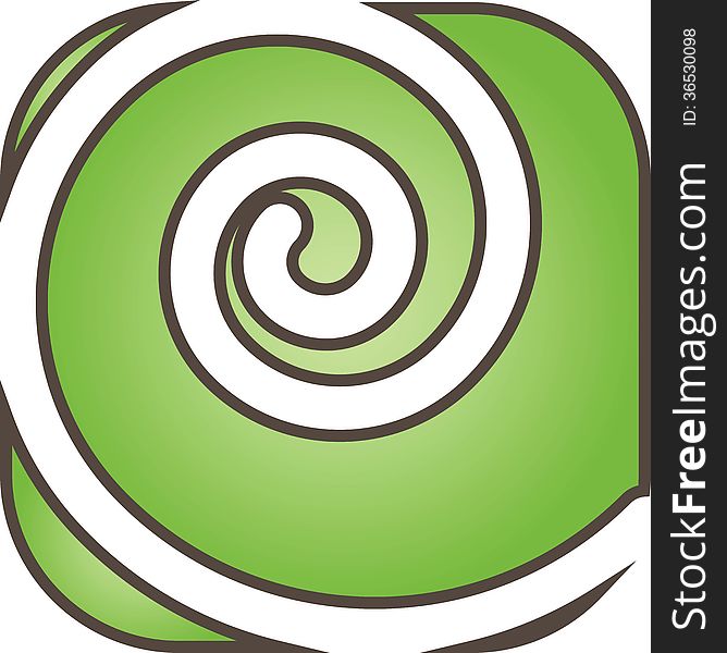 Logo represents a white swirl on green background. Logo represents a white swirl on green background