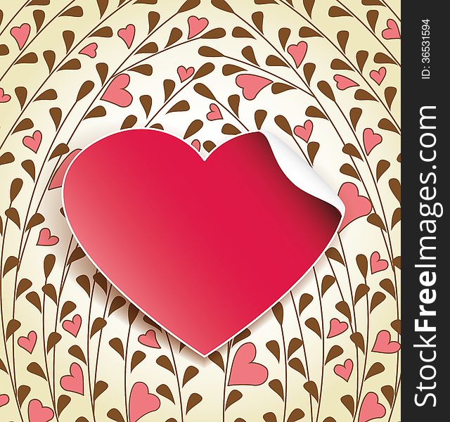 Sticker on background with hearts