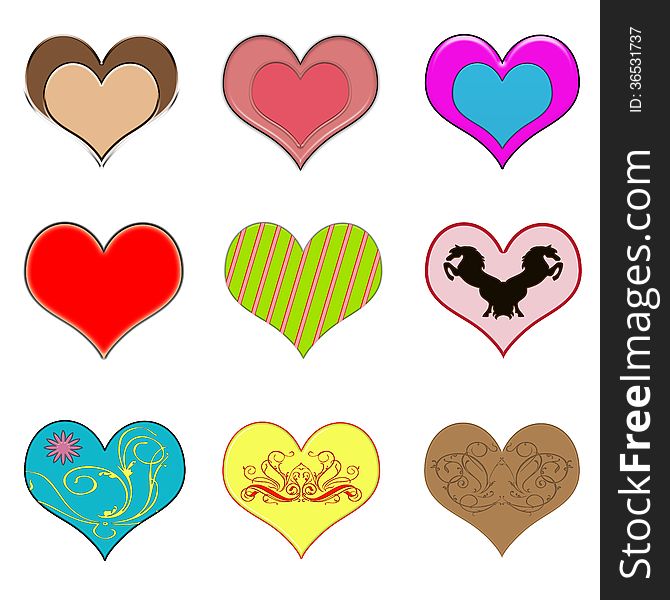 Various colored hearts for Valentine's day, on a white background. Various colored hearts for Valentine's day, on a white background