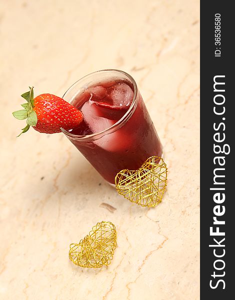 Natural fresh strawberry juice with ice