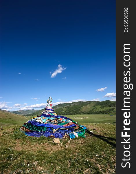 A shamanistic shrine, used for mountain and sky worshipping in Mongolia. A shamanistic shrine, used for mountain and sky worshipping in Mongolia.