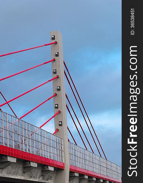 Modern bridge with red lines, Poland