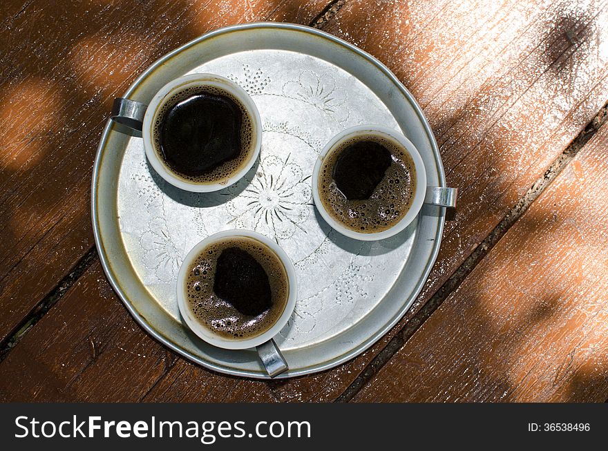 Black turkish coffee served traditionally