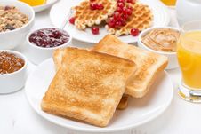 Continental Breakfast - Toast, Jam, Peanut Butter, Juice Stock Photos Continental Breakfast - Toast, Jam, Peanut Butter, Juice Stock Photos