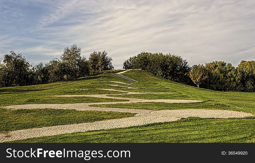 A zig-zag walk way, Alexandru Ioan Cuza Park (IOR) Bucharest, Romania. A zig-zag walk way, Alexandru Ioan Cuza Park (IOR) Bucharest, Romania.