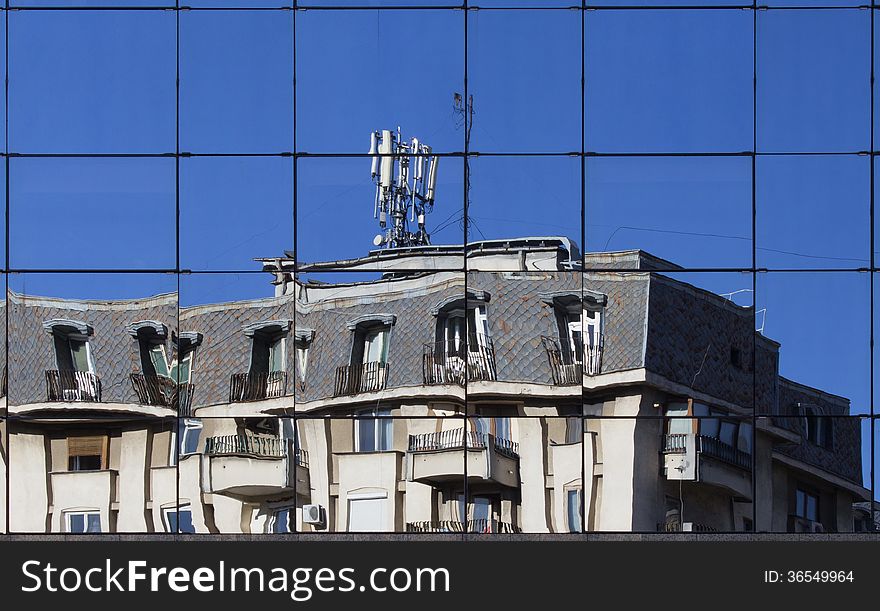 Apartments reflected in the facade of Bucharest Financial Plaza. Apartments reflected in the facade of Bucharest Financial Plaza.