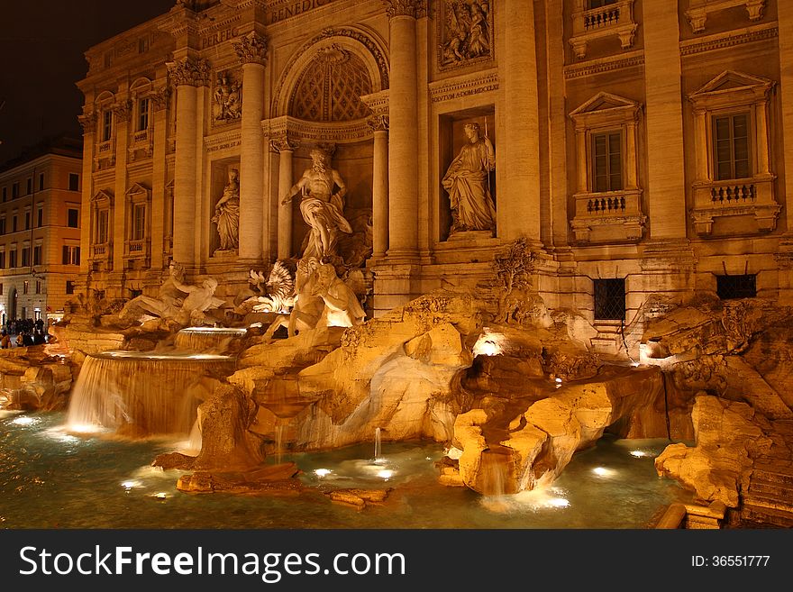 Night pictures of Trevi Fountain in Rome, Italy